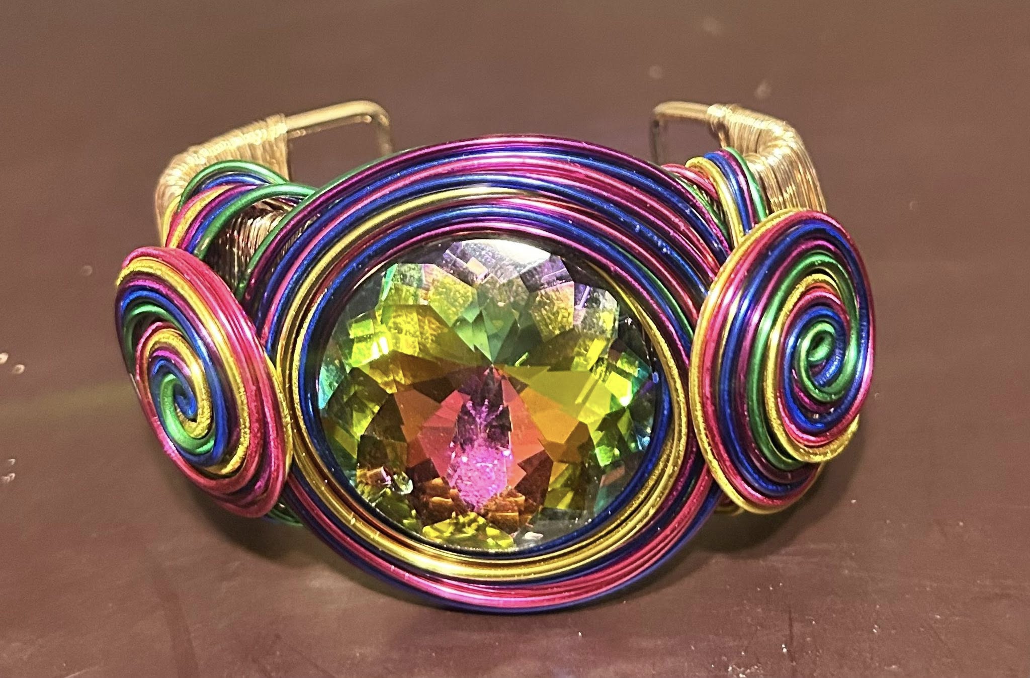 Large Crystal Flowers  Spiral Round Open Bangle Alloy Cuff Bracelet Women