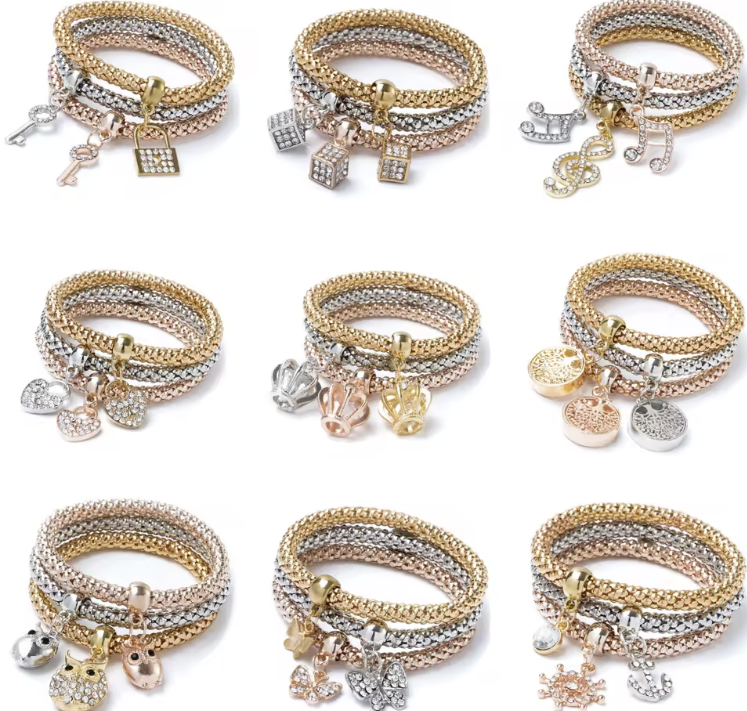 Fashion Heart Bracelet Set 3Pcs